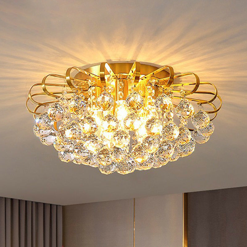 Crystal Bedroom Beauty: Post-Modern Clear Faceted Ball Flush Mount Ceiling Light With Floral Design