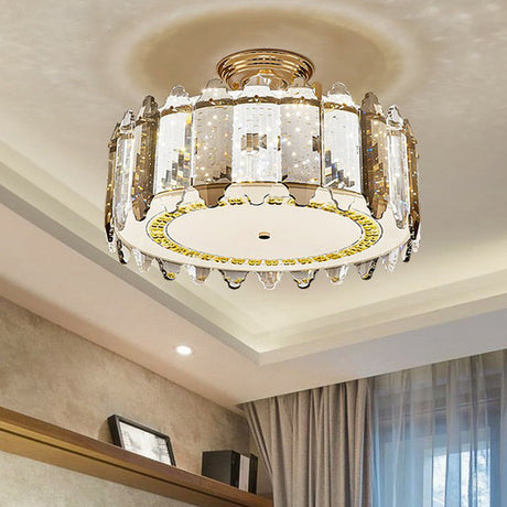 Contemporary Drum-Shaped Crystal Flush Mount Ceiling Light For Dining Room Clear / 16