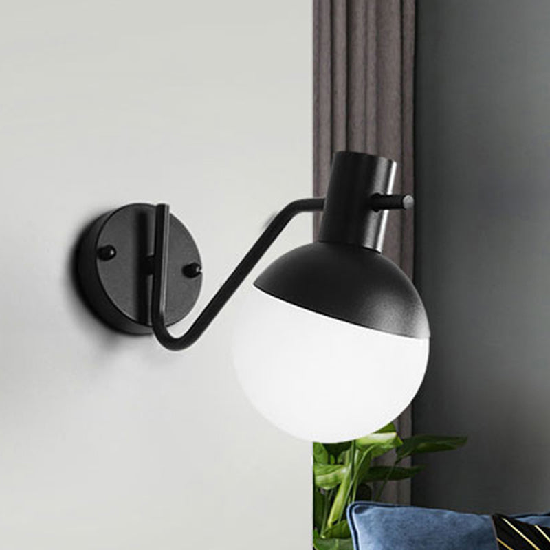 Modern Gold Wall Mount Sconce Light With Global Milk Glass Shade - 1 For Living Room Black