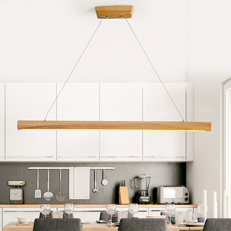 Contemporary Wooden Led Pendant Light - 1-Light Dining Room Fixture In Warm/White