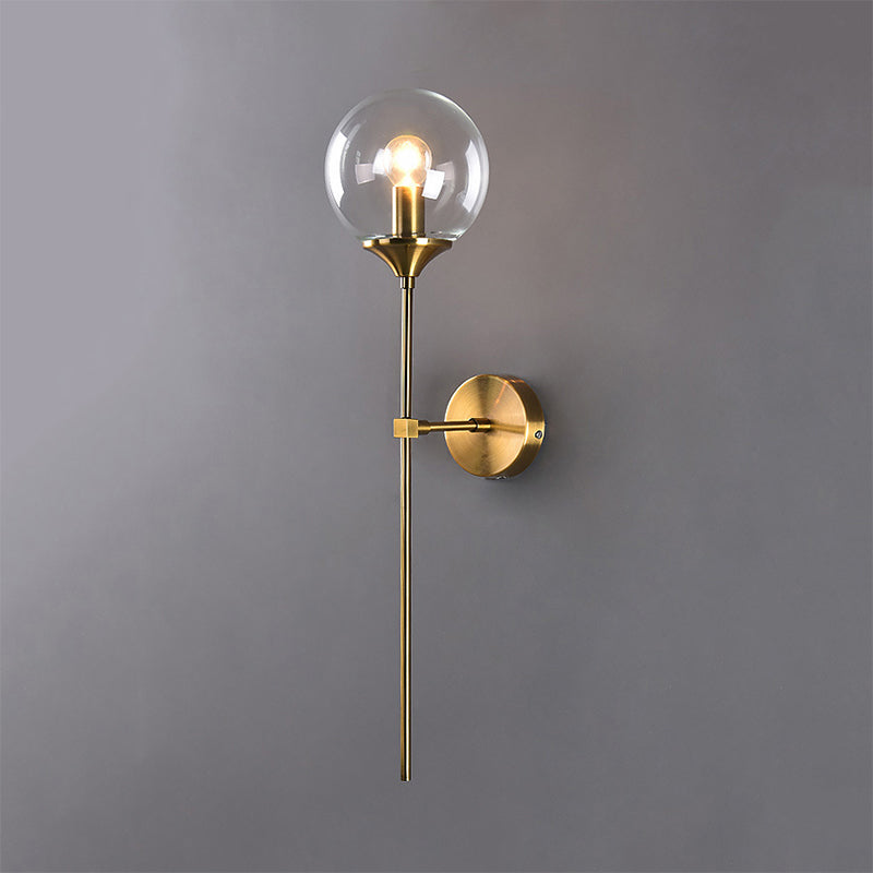 Modernist Glass Round Sconce Lamp: 1-Light Wall Mounted Light In Gold For Living Room Clear