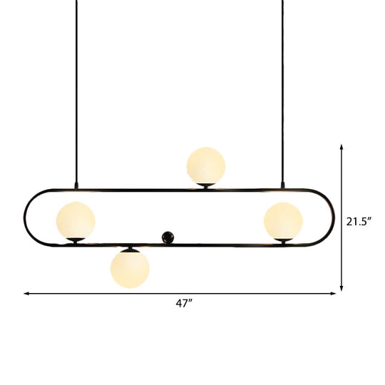 Designer Milk Glass Global Chandelier - 35.5/47 Wide 4 Lights Black Hanging Ceiling Lamp