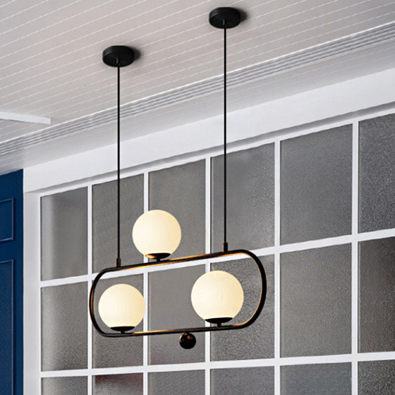 Designer Milk Glass Global Chandelier - 35.5/47 Wide 4 Lights Black Hanging Ceiling Lamp / 35.5