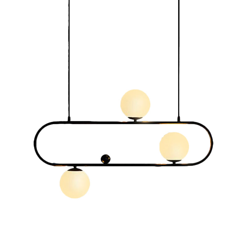 Designer Milk Glass Global Chandelier - 35.5/47 Wide 4 Lights Black Hanging Ceiling Lamp
