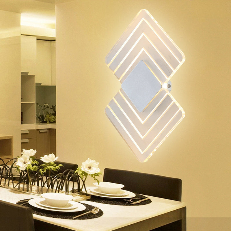 Modern Led Acrylic Wall Lamp: Textured Silver/Black Rhombus Sconce Light With Remote Control