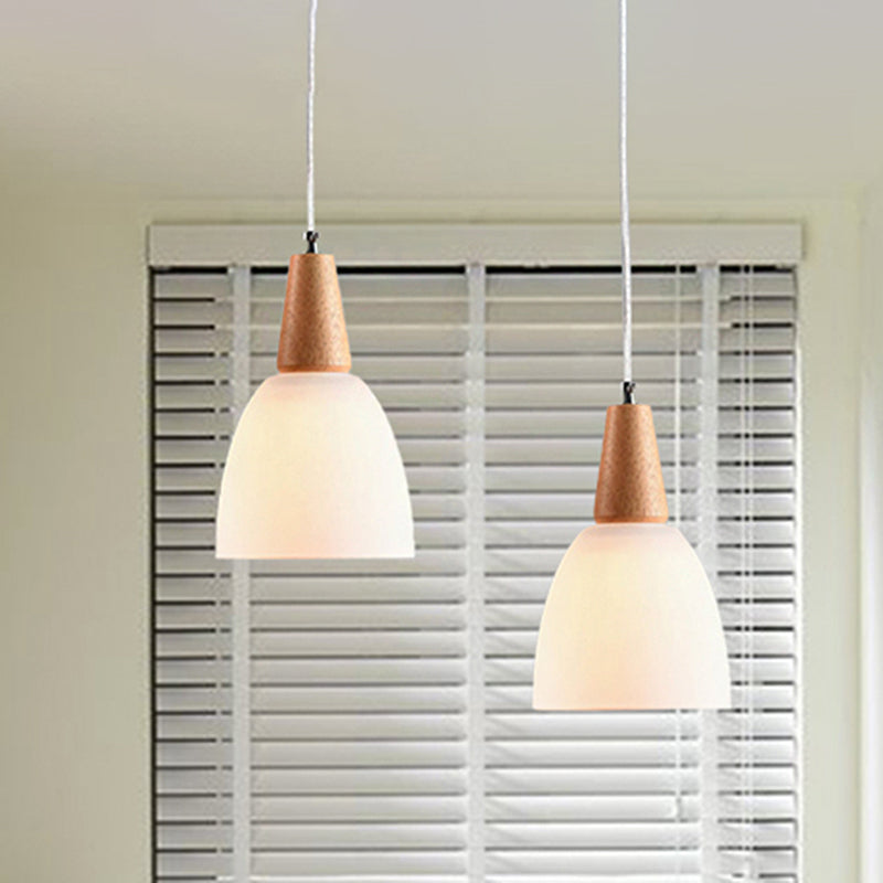 Bowl Drop Pendant 1/2/3-Head Nordic Hanging Lamp Kit - Matte White Glass Beige Dining Room Lighting