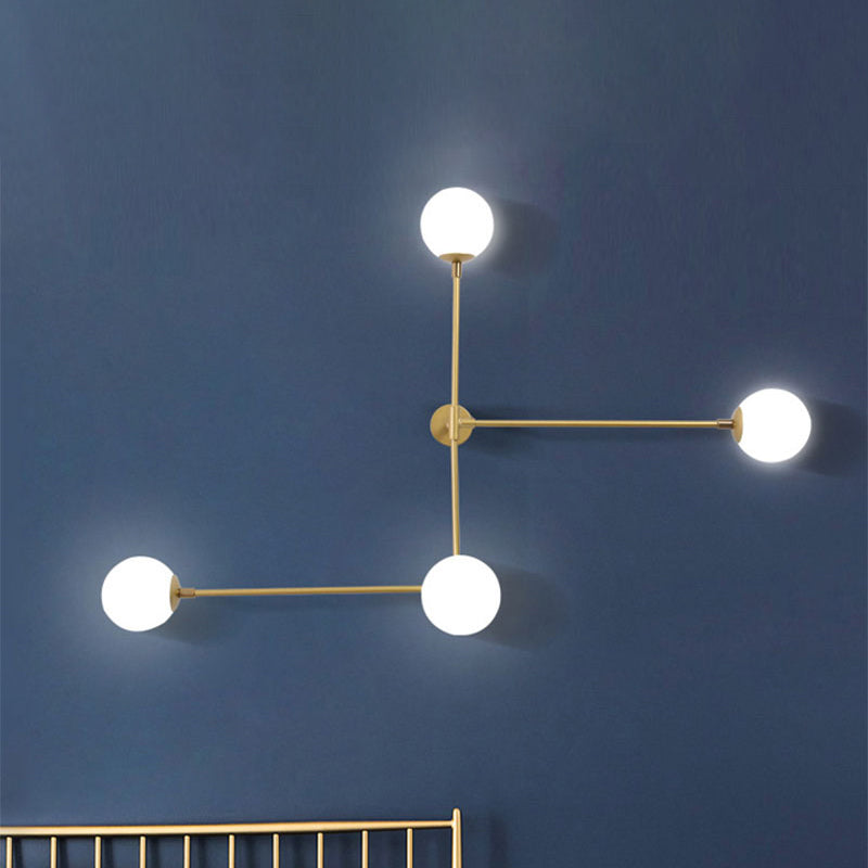 Modern Wall Lamp With Crossed Lines Glass Shade Black/Gold Finish - 2/4 Lights