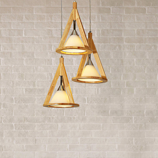 Contemporary Wood And Frosted Glass Pendant Light For Coffee Shop