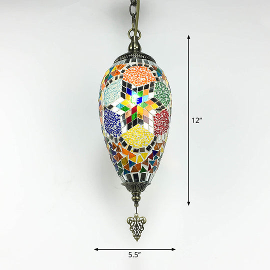 Bronze Glass Teardrop Pendant Lighting - Colorful Antique 1/3 Heads Suspended Fixture