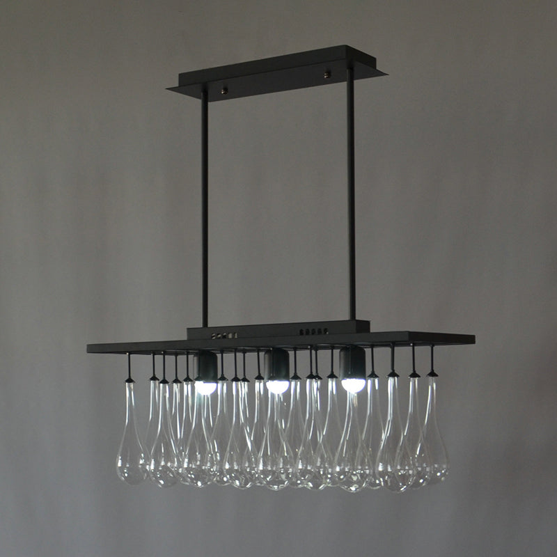 Traditional 3-Light Clear Glass Island Pendant Lamp With Black Finish Warm/White Illumination /