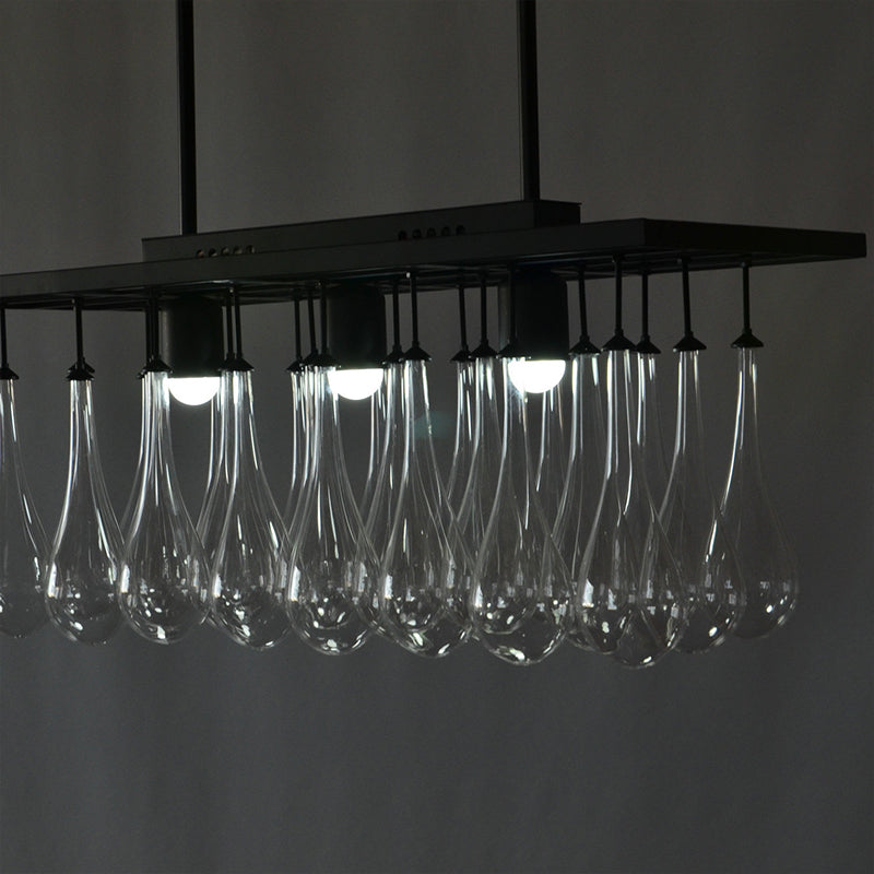 Traditional Black Island Pendant Light with 3 Clear Glass Rectangles: Warm/White Light