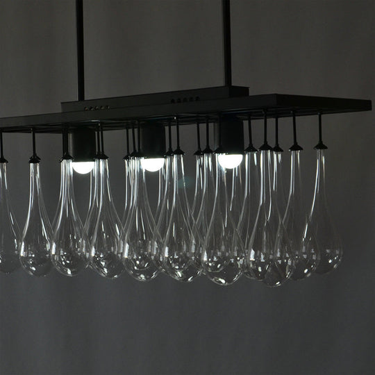 Traditional 3-Light Clear Glass Island Pendant Lamp With Black Finish Warm/White Illumination