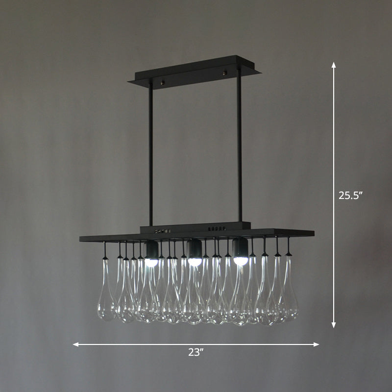 Traditional Black Island Pendant Light with 3 Clear Glass Rectangles: Warm/White Light