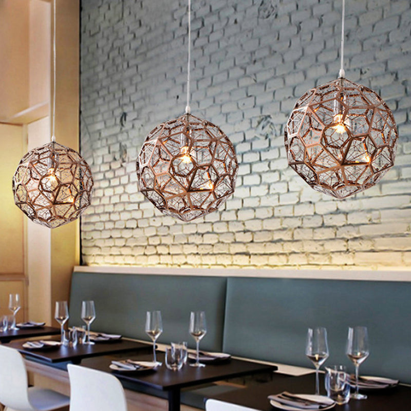 Faceted Globe Pendant Lighting - Rose Gold Contemporary Metal Ceiling Light (12/16/19.5W)