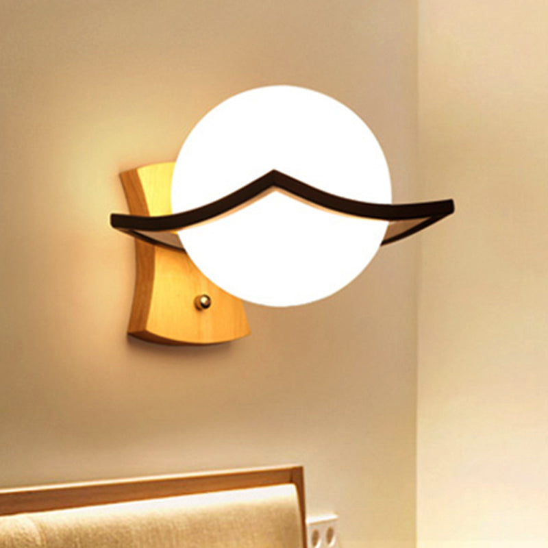 Modernist Black Ball Sconce: 1 Light White Glass Wall For Bedroom