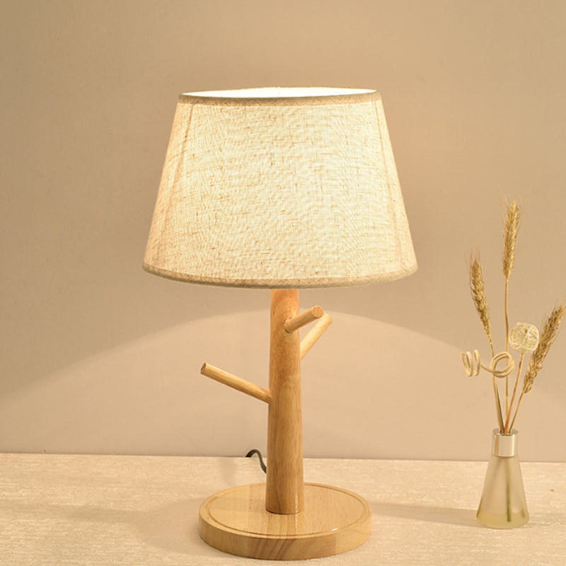 Modern Fabric Led Desk Lamp - Tapered Design White With Branch Base
