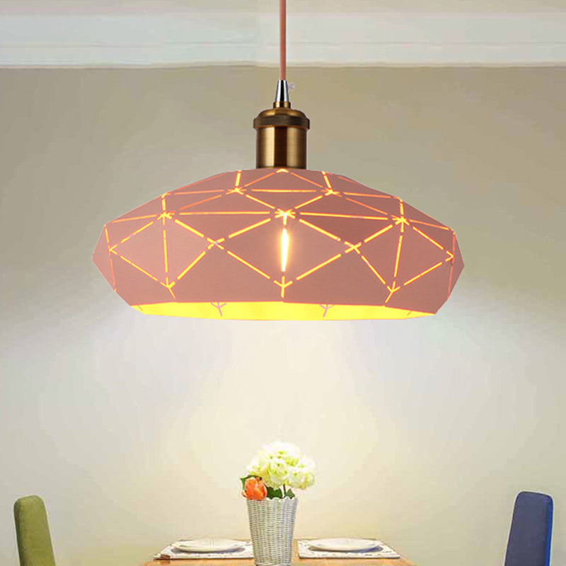 Metal Pendant Light With Macaron Facet Cap - Perfect For Kindergarten Pink / 12