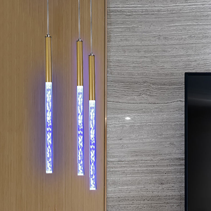 Modern Bubble Crystal Pendant Light - Linear Design Gold Finish Warm/White/Purple Ideal For Bars