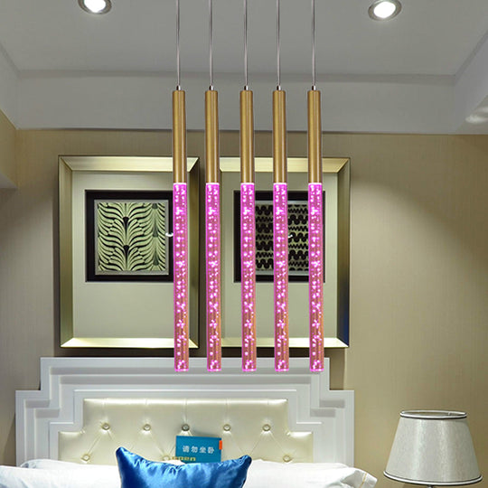 Modern Crystal Hanging Pendant Light - 1-Light Gold Ceiling Lamp for Bars - Warm/White/Purple Light