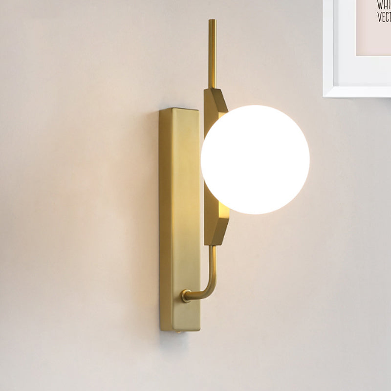 Modern Brass Wall Sconce With Sphere Glass Shade - Led Bedroom Lighting In Smoky/White/Amber White