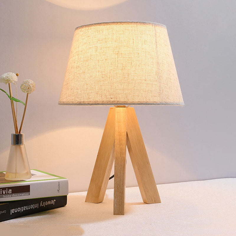 Modern White Tapered Study Lamp With Led Reading Light And Wooden Tripod