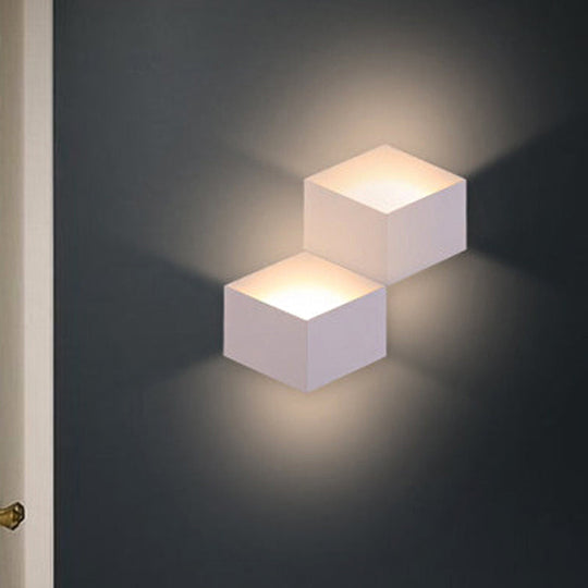 Minimalist Metallic Geometric Wall Mount Light: Cubic Shape 1/2-Light White Lamp For Corridor 2 /