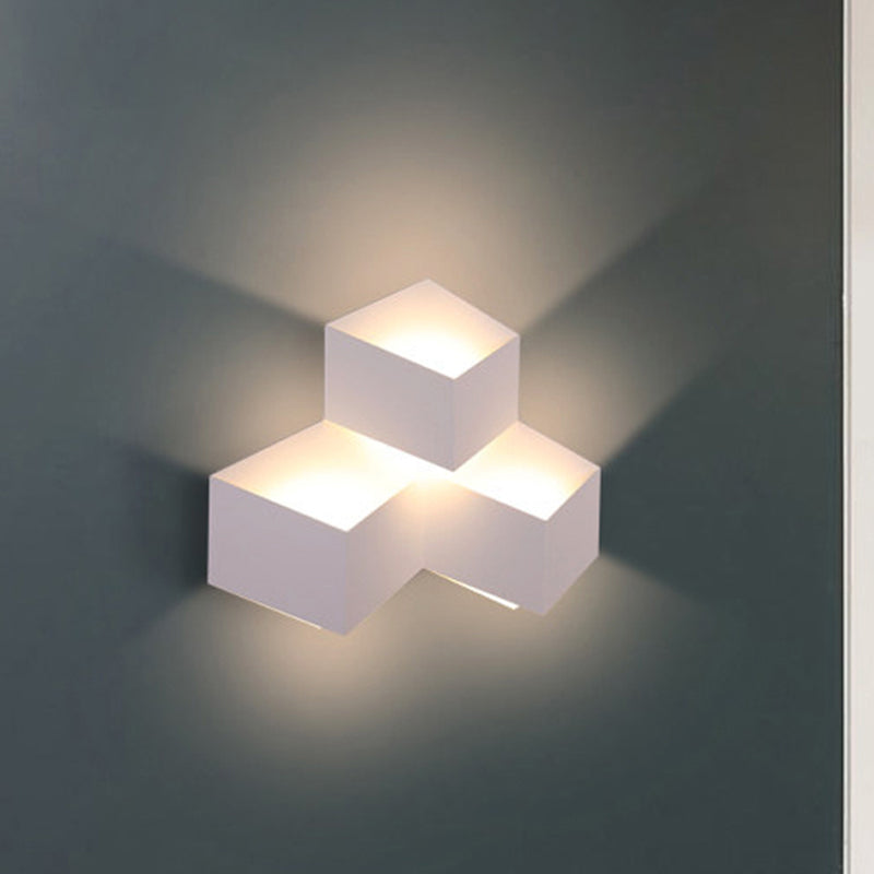 Minimalist Metallic Geometric Wall Mount Light: Cubic Shape 1/2-Light White Lamp For Corridor 3 /