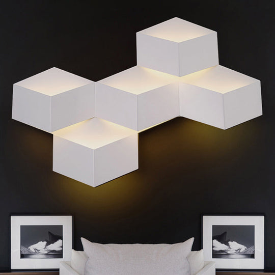 Minimalist Metallic Geometric Wall Mount Light: Cubic Shape 1/2-Light White Lamp For Corridor 5 /