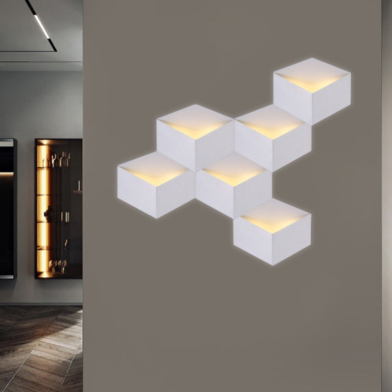 Minimalist Metallic Geometric Wall Mount Light: Cubic Shape 1/2-Light White Lamp For Corridor 6 /