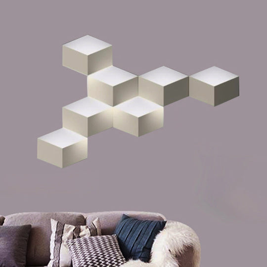 Minimalist Metallic Geometric Wall Mount Light: Cubic Shape 1/2-Light White Lamp For Corridor 7 /
