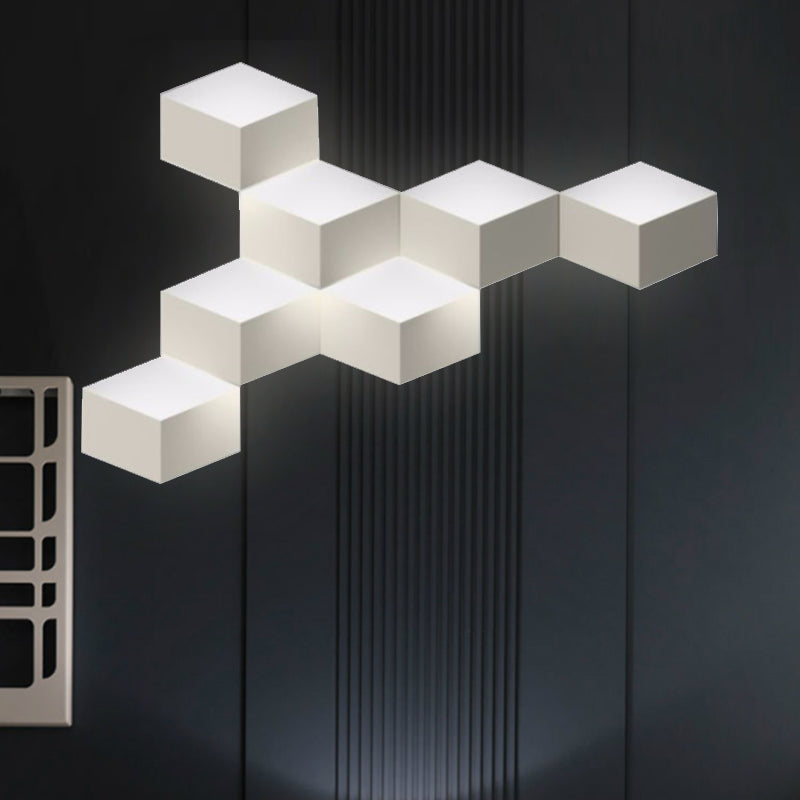 Minimalist Metallic Geometric Wall Mount Light: Cubic Shape 1/2-Light White Lamp For Corridor