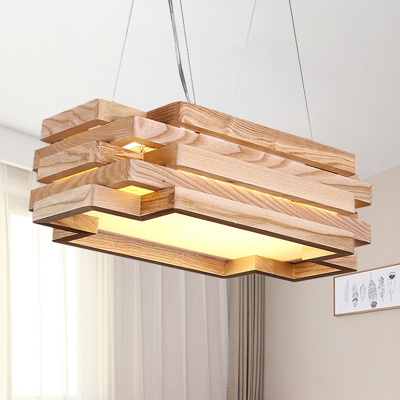 Wooden 5-Tier LED Pendant Light in Nordi Style for Tea Station - Beige