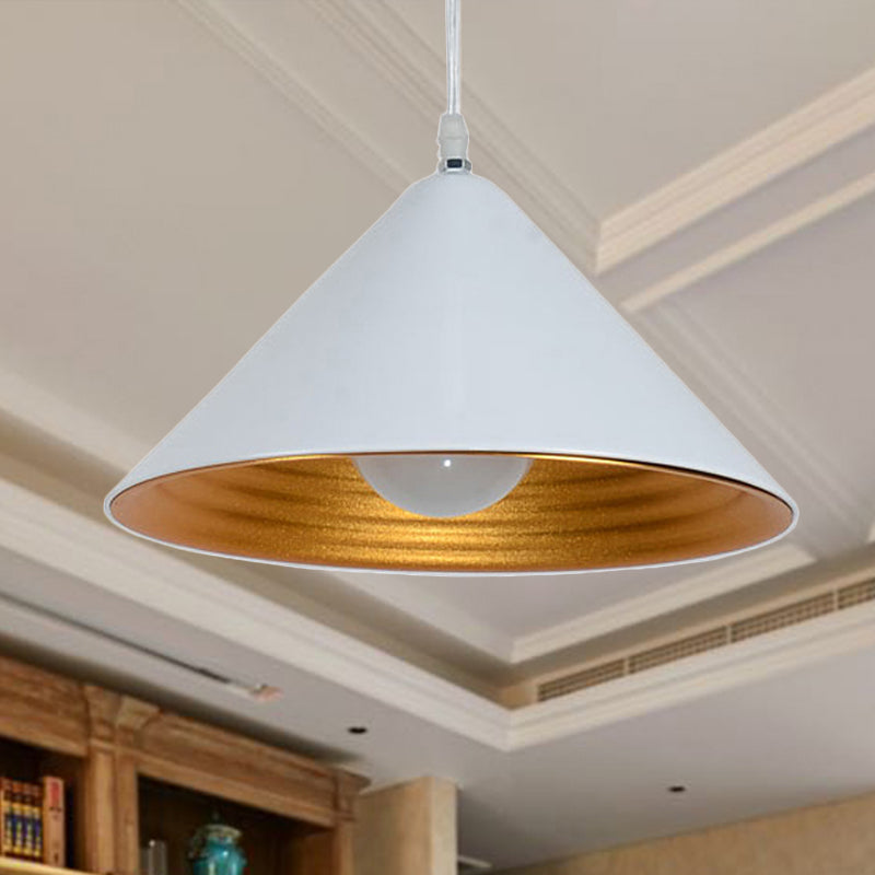 Modern Metal Ceiling Lamp With Gold Ripple Interior - Wide Cone Shade 12.5/16.5 Black Or White