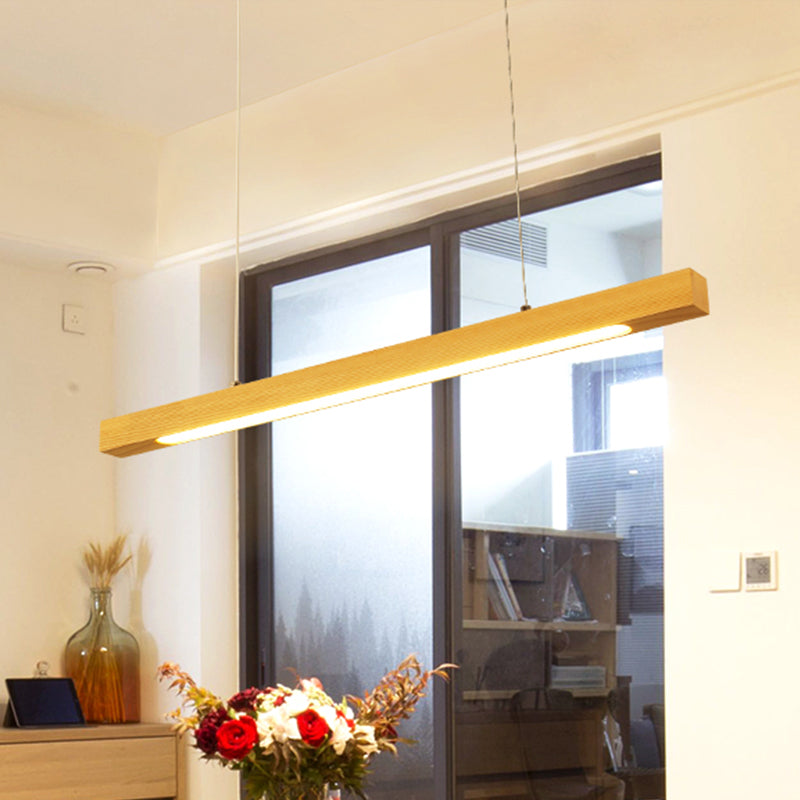 Japanese-Style Wood Linear Led Pendant Ceiling Lamp In Warm/White Light For Dining Room / White