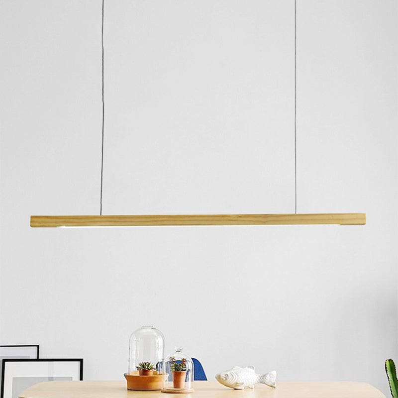 Japanese-Style Wood Linear Led Pendant Ceiling Lamp In Warm/White Light For Dining Room