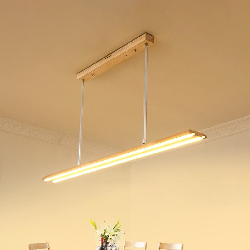 Modern Led Drop Pendant With Wood Shade - 1-Light Linear Ceiling Light Fixture