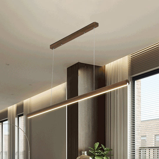 Modern Led Drop Pendant With Wood Shade - 1-Light Linear Ceiling Light Fixture Dark