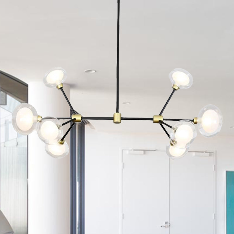 Black Branch Chandelier With Oval Glass Shade - Modern Suspension Light For Cafes 8/12/16 Lights
