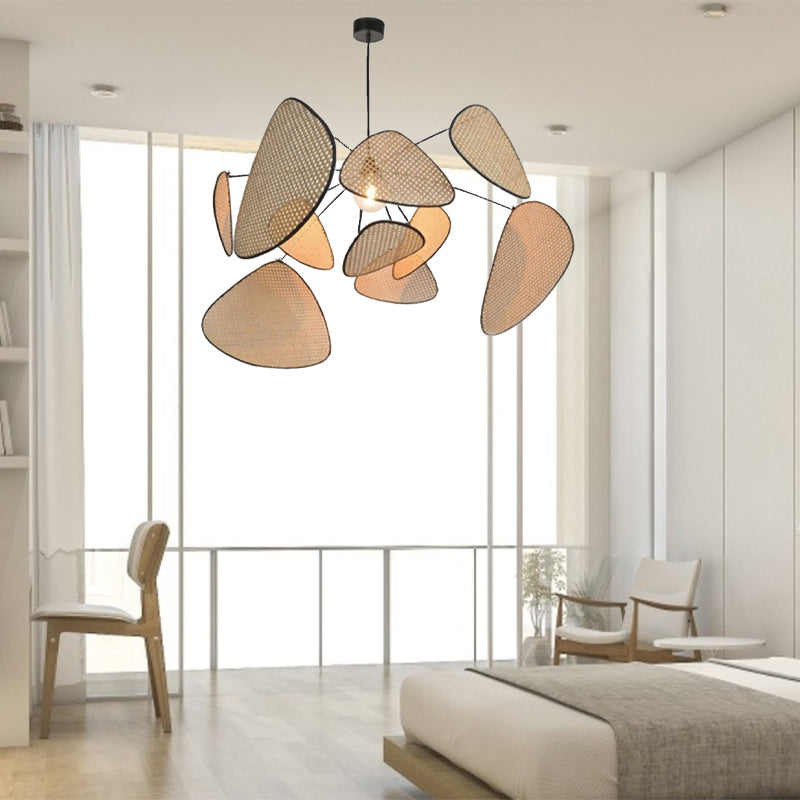 Modern Beige Mesh Bamboo Hanging Light - Creative Triangle Suspension Lamp