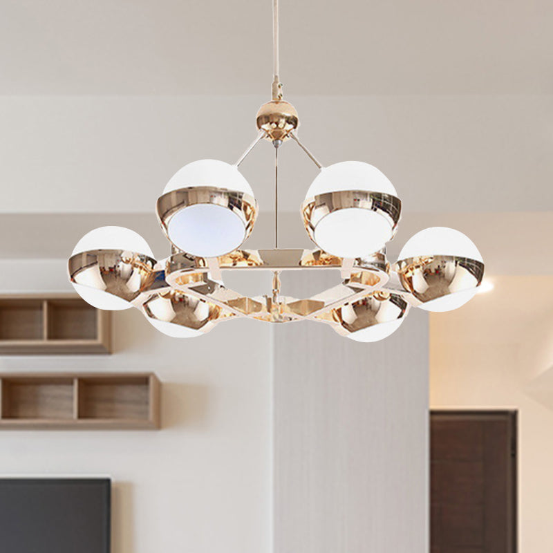 Elegant Gold Metal Chandelier With Stunning Ring Design - Orb Frosted Glass Shade 6/9 Lights.