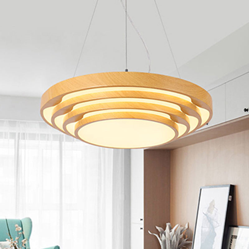 Modern Led Pendant Light: Stylish Multi-Layer Wood Design 1-Light Office Ceiling Fixture In