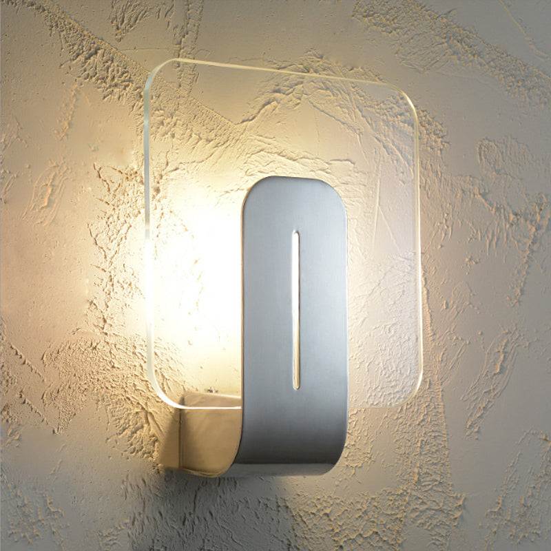 Modern Led Bathroom Wall Sconce With Square Clear Glass Shade - Nickel Finish Warm/White Light /