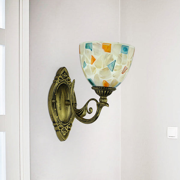 White-Gray/Beige/Yellow-Blue Glass Sconce Lamp With Tiffany Shell Shade For Bedroom Lighting