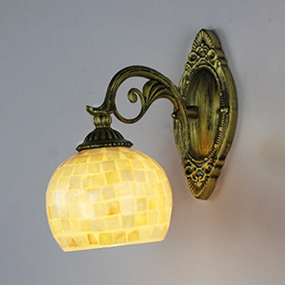 White-Gray/Beige/Yellow-Blue Glass Sconce Lamp With Tiffany Shell Shade For Bedroom Lighting Beige