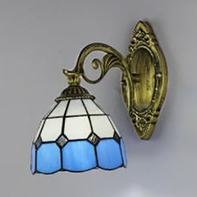 Vintage Tiffany Stained Glass Bowl Sconce 1 Light Wall Lighting For Corridor Clear/White White