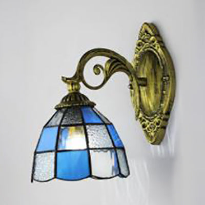 Tiffany Glass Wall Sconce In White/Blue For Bedroom Lighting Blue