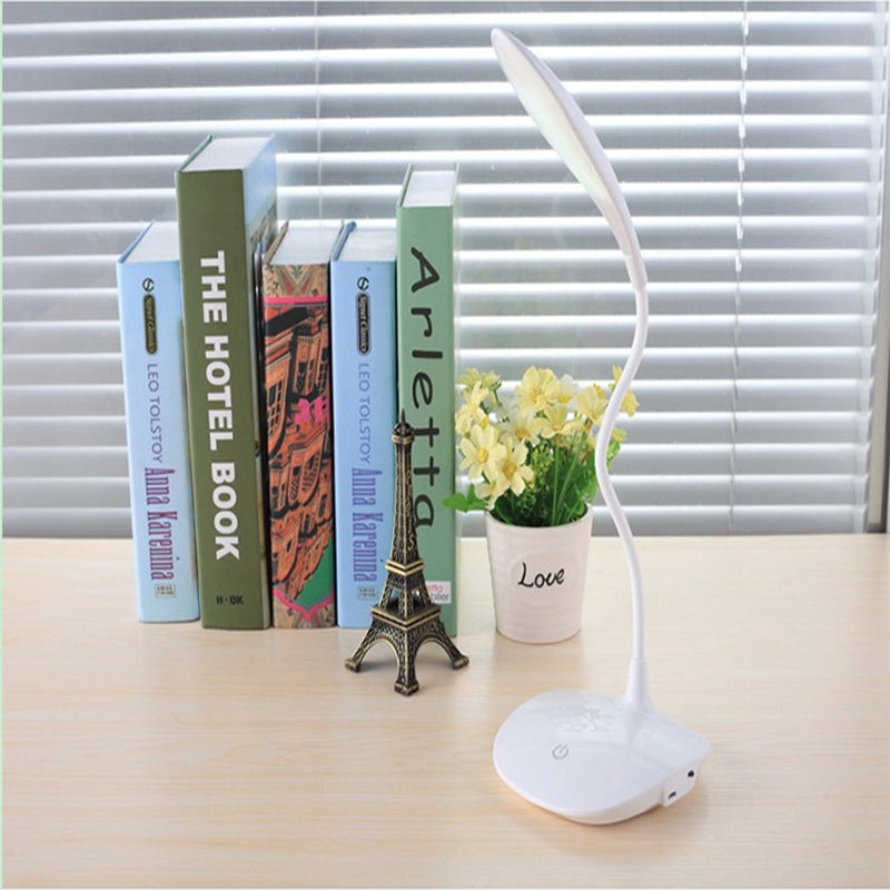 Simple Style Led Desk Lamp With Touch-Sensitive Silicone Hose - Ideal For Study And Reading White