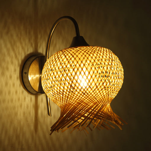 Countryside Rattan Wall Sconce With 1 Beige Light - Handcrafted For Bedroom (Down/Up) / Down