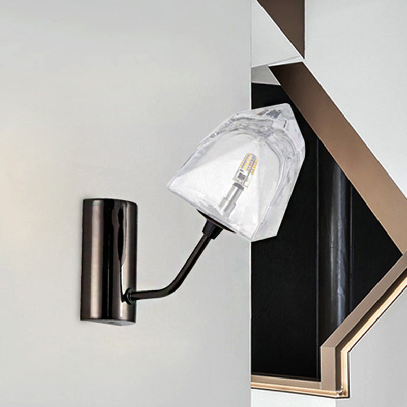 Contemporary Clear Glass Faceted Wall Sconce - 1/2-Light W/Bk/Gd Finish Ideal For Stairway 1 / Black