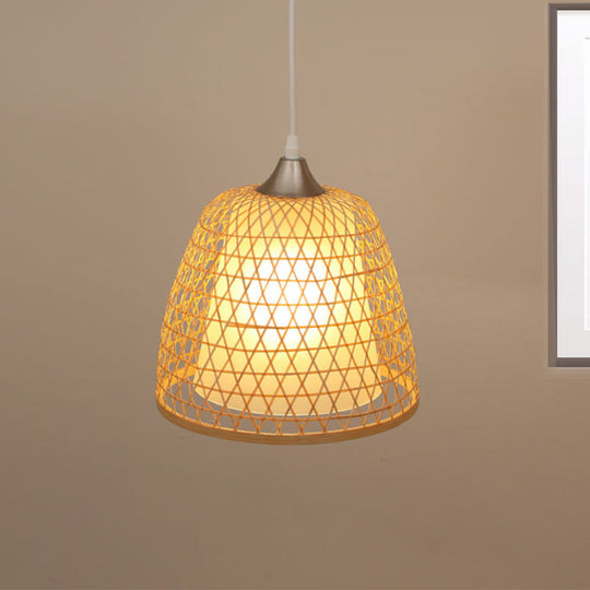Asian Style Bamboo Pendant Lamp With Cross Woven Design - Bedroom Lighting Fixture